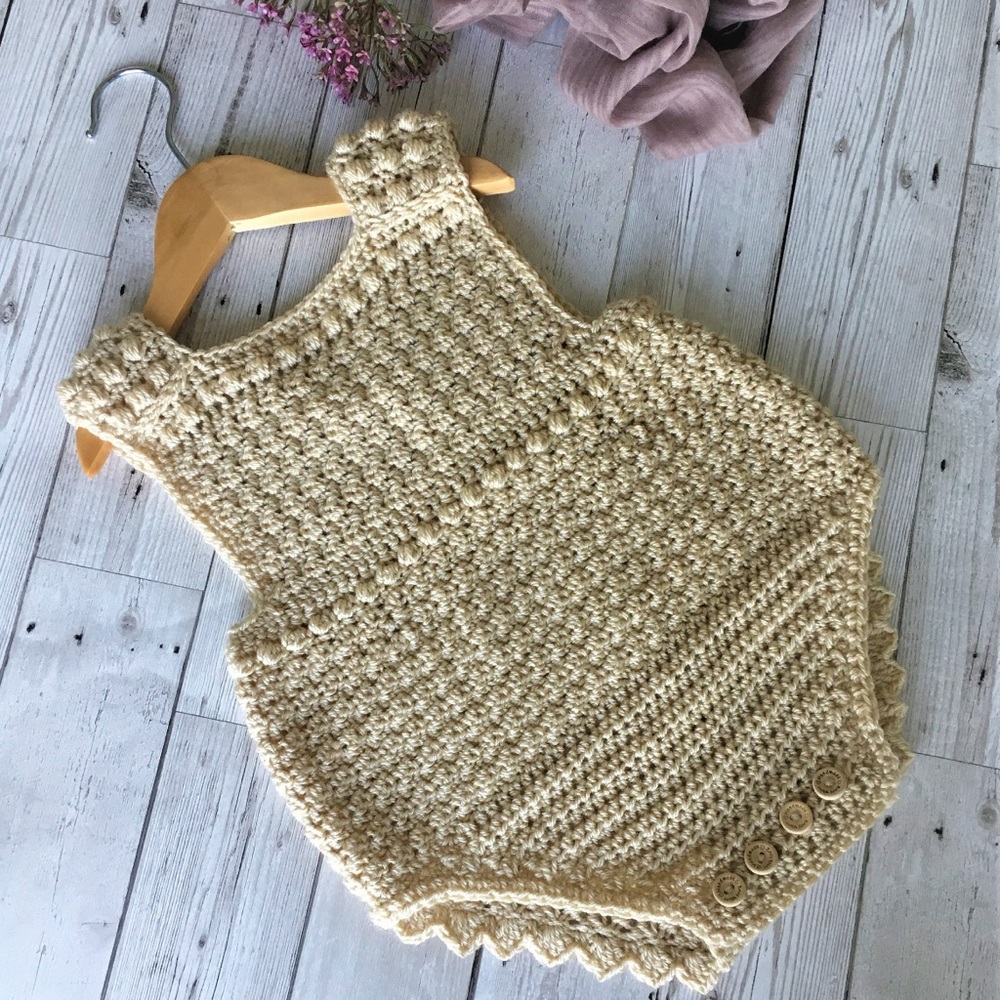 Handmade Knit Baby Romper in Beige